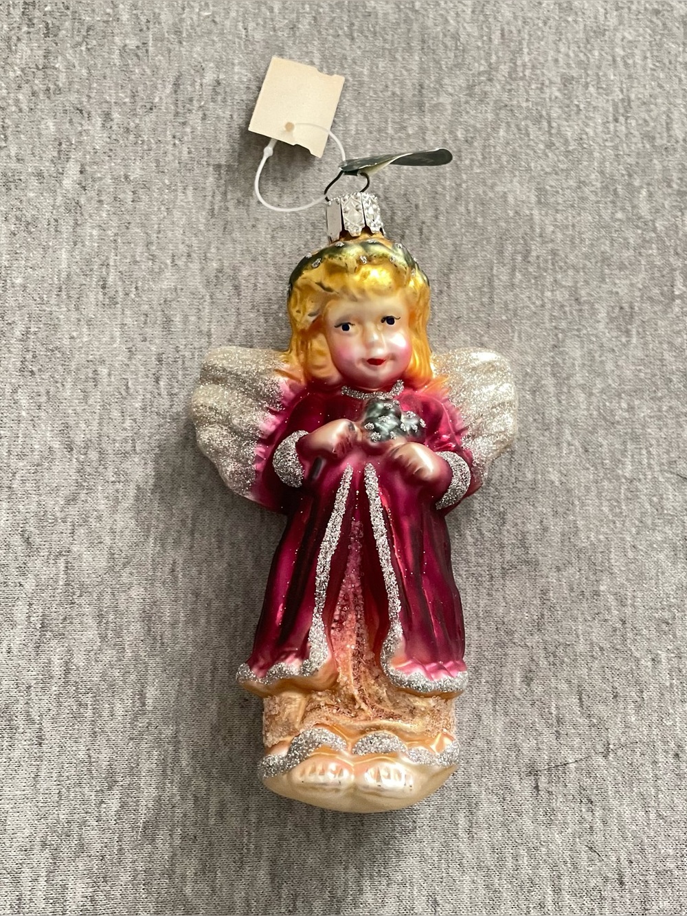 Christborn Vintage Glass Handblown/Handpainted Red Angel Holiday Ornament NWT